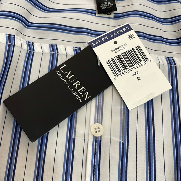 NWT! Lauren Ralph Lauren Monogram Blue White Stripe Long Sleeve Tie Dress Size 2 - Picture 10 of 16